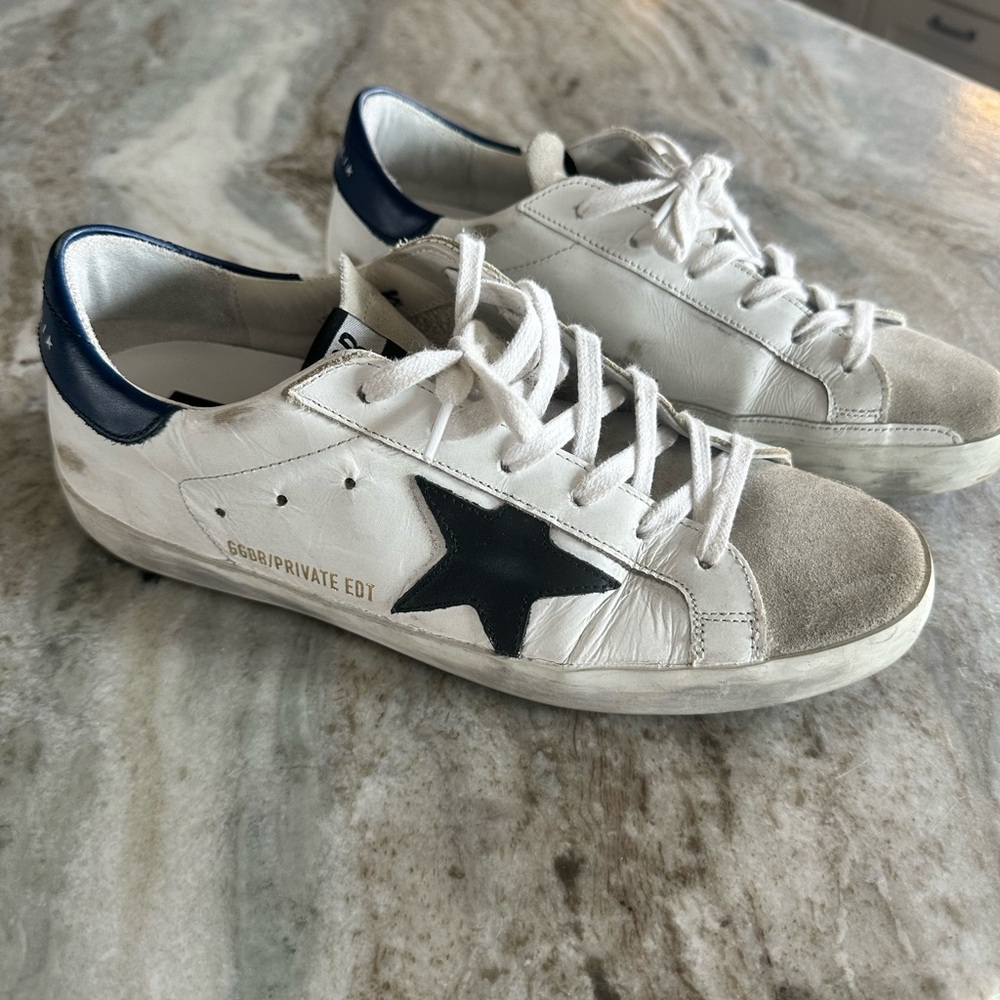 Golden Goose White and Blue Sneakers